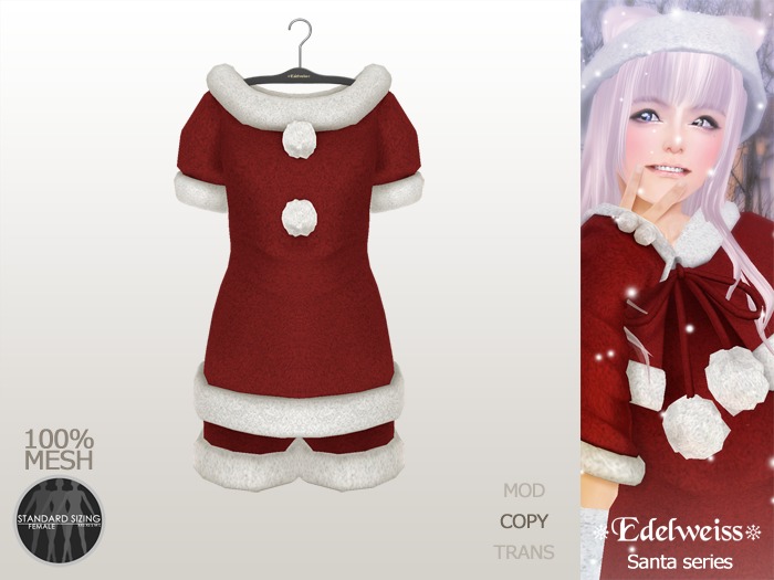 *Edelweiss* Santa Dress05 Christmas girl costume (Mesh Rigged)