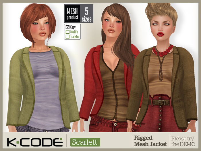 K-CODE SCARLETT DEMO Rigged Mesh Jacket