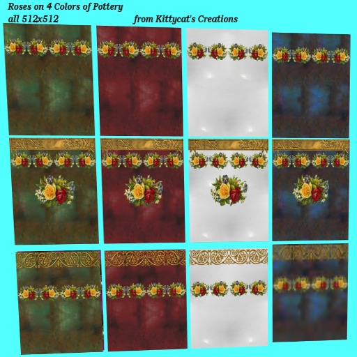 Roses on 4 Colors of Pottery 