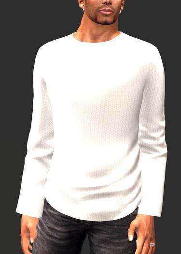 Crew Neck-Mesh Sweater-Ribbed White