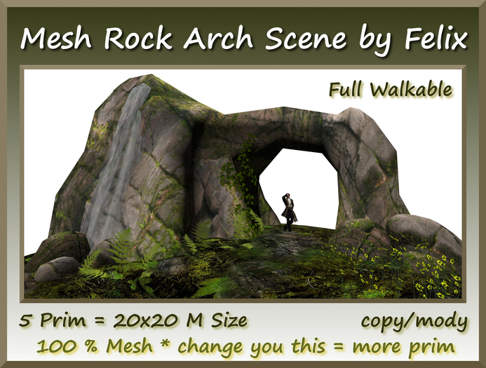5 Prim Mesh Arch Rock Scene 20x20m Size copy/mody