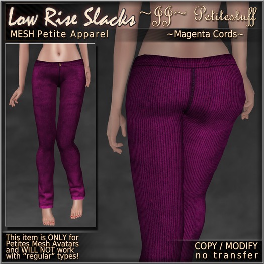 ~JJ~ Petite Low Rise Slacks (magenta cords)