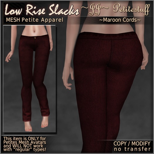 ~JJ~ Petite Low Rise Slacks (maroon cords)