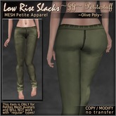 ~JJ~ Petite Low Rise Slacks (olive poly)