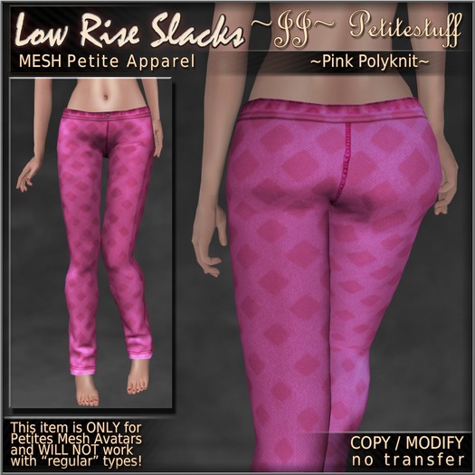 ~JJ~ Petite Low Rise Slacks (pink polyknit)