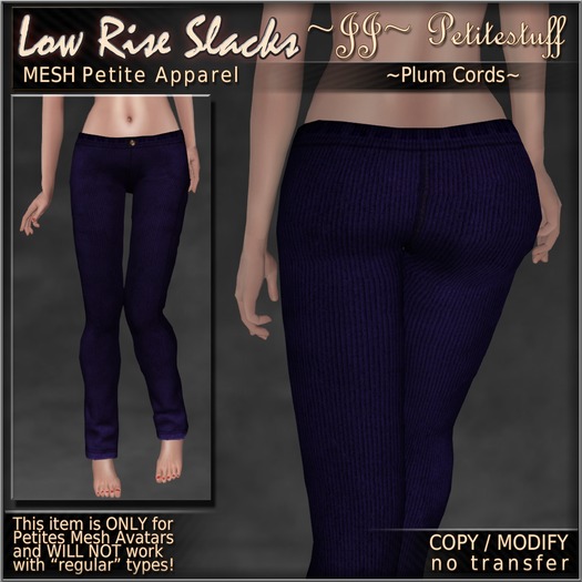 ~JJ~ Petite Low Rise Slacks (plum cords)