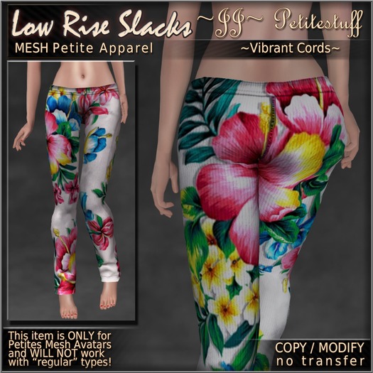 ~JJ~ Petite Low Rise Slacks (vibrant cords)