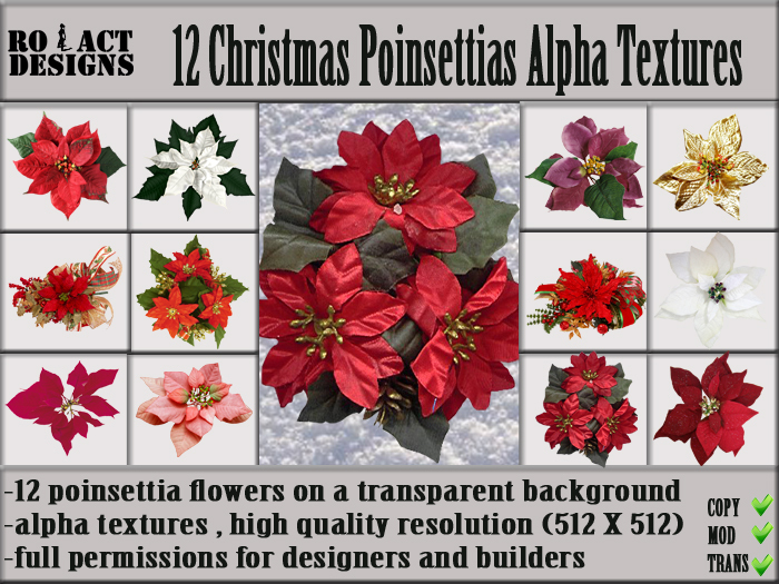 Ro!Act Designs 12 Christmas Poinsettias Alpha Textures