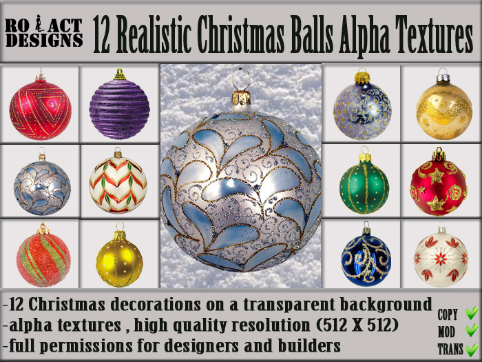 Ro!Act Designs 12 Realistic Christmas Balls Alpha Textures