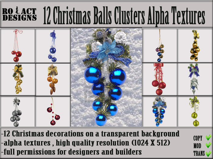 Ro!Act Designs 12 Christmas Balls Clusters Alpha Textures