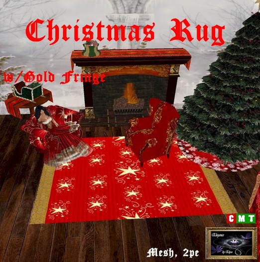 *EbE* Christmas Rug w/Fringe (red&stars)