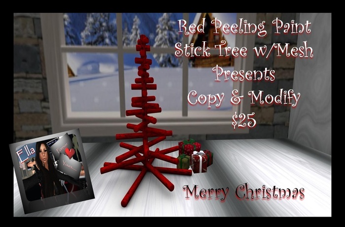 Stick Christmas Tree - Large - Peeling Red Paint