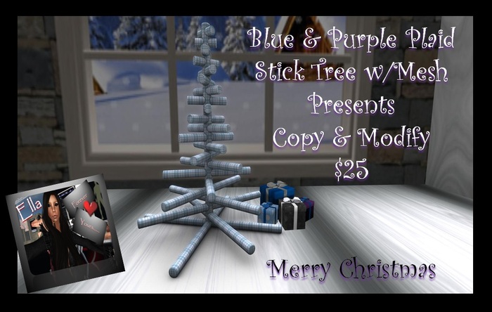 Stick Christmas Tree - Large - Blue Plaid w/Purple Stripe