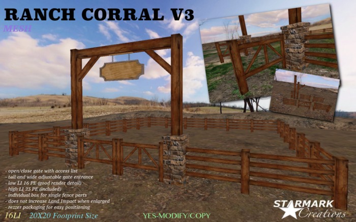 MESH RANCH CORRAL V3! Ranch/Corral/Farm/Paddock fence brown from STARMARK CREATIONS