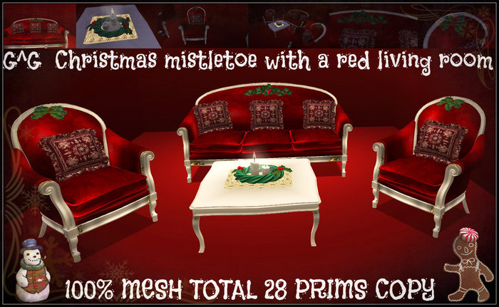 G^G Christmas mistletoe with a red living room