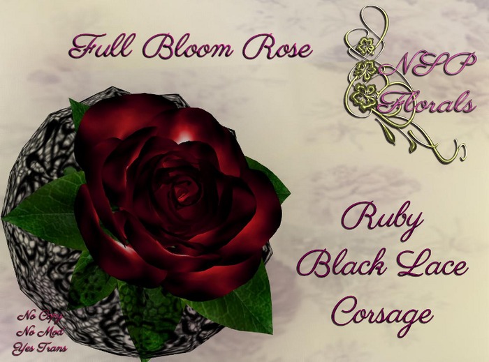 NSP Fullbloom Rose Corsage Antique Green W Lace