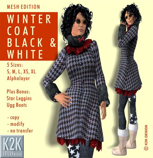 mesh - winter coat black&white #