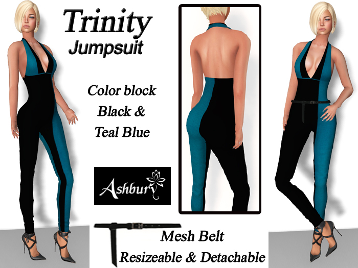 [ASHBURY] Trinity Jumpsuit Color Block Black Teal