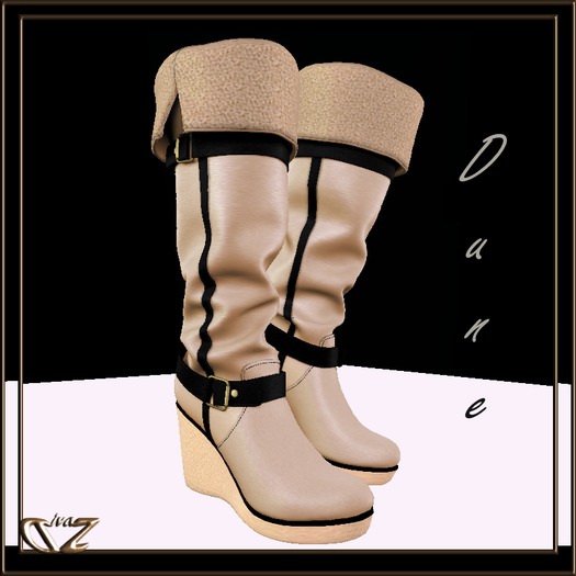 :DivaZ: Dune Shearling Calf Boots - Ivory (Black Straps)