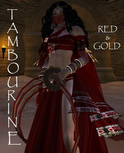 Bellydance Egyptian Tambourine - Red Ribbons