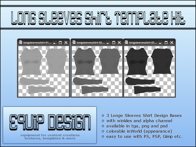 Long Sleeves Shirt Template Kit (tga, png, psd) over 50% OFF