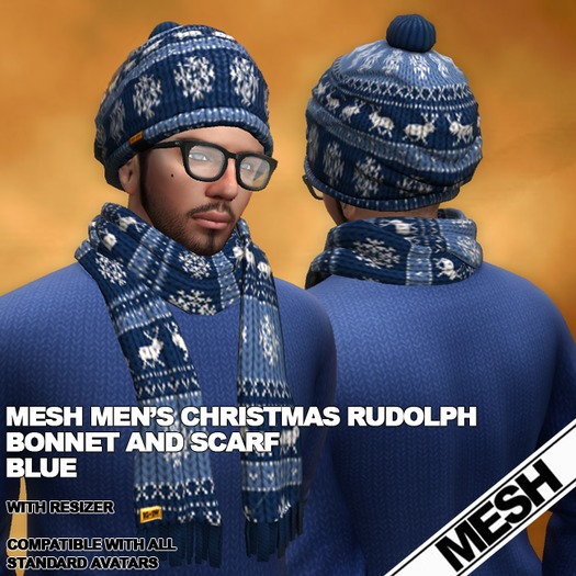 RGDW - Mesh Scarf and Bonnet  - Christmas Rudolph - Blue