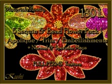 *Kushi* 6 Sequin & Bead Flower Pack #1 Applique / Embellishment / Trim with Alpha Full Perms