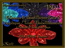 *Kushi* 6 Sequin & Bead Flower Pack #2 Applique / Embellishment / Trim with Alpha Full Perms