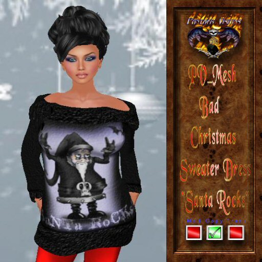 PV_Mesh Bad Christmas Sweater Dress Santa Rocks
