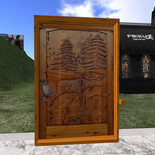 Hand carved wood DOOR - Moose Art scripted to open copy & modify - change the size or take frame off to use door only 
