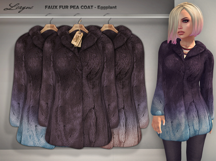 Second Life Marketplace *League* Faux Fur Pea Coat Eggplant
