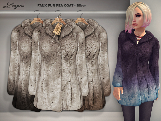 *League* Faux Fur Pea Coat -Silver