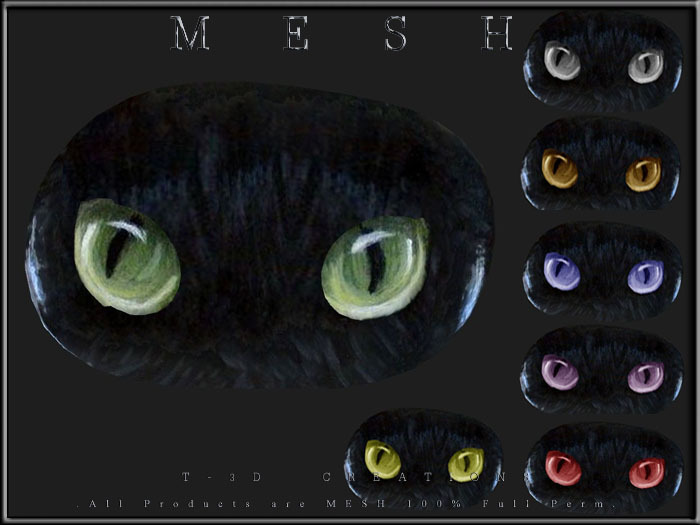 T-3D Creations [ Cat Stones - 7 Eye Colors ] Micro MESH - Full Perm -