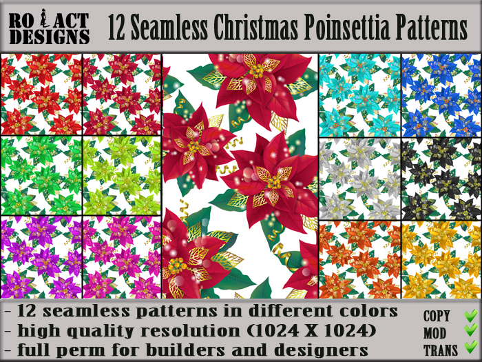Ro!Act Designs 12 Seamless Christmas Poinsettia Patterns