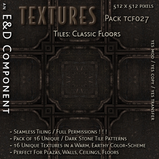 [TCF027] 16 512px Dark Brown Patterned Stone Panel Textures for Medieval and Fantasy Structures by E&D ENGINEERING