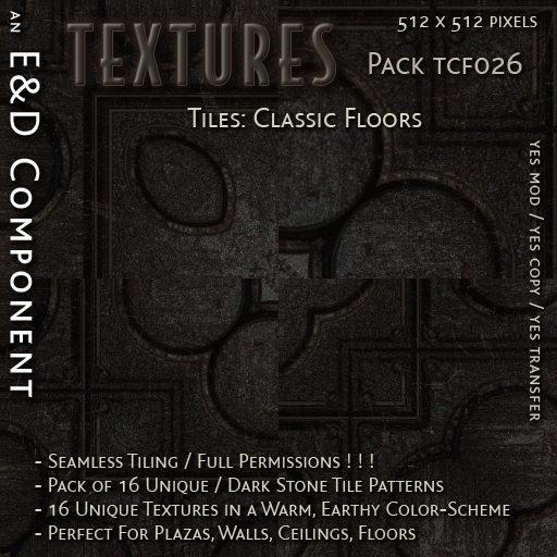 [TCF026] 16 Unique Dark Stone Tile Patterned Textures from E&D ENGINEERING