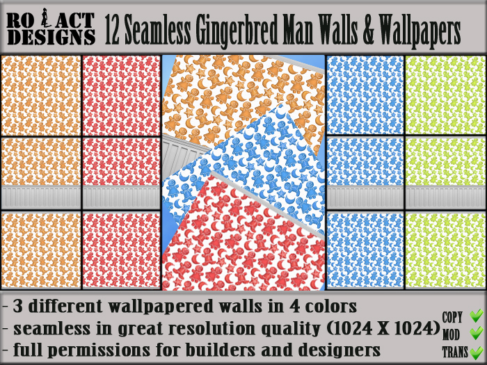 Ro!Act Designs 12 Seamless Gingerbred Man Walls & Wallpapers