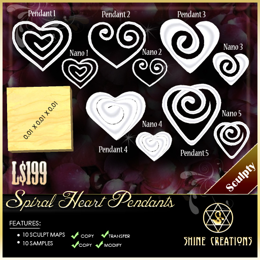 Sculpted  Spiral Heart Pendants