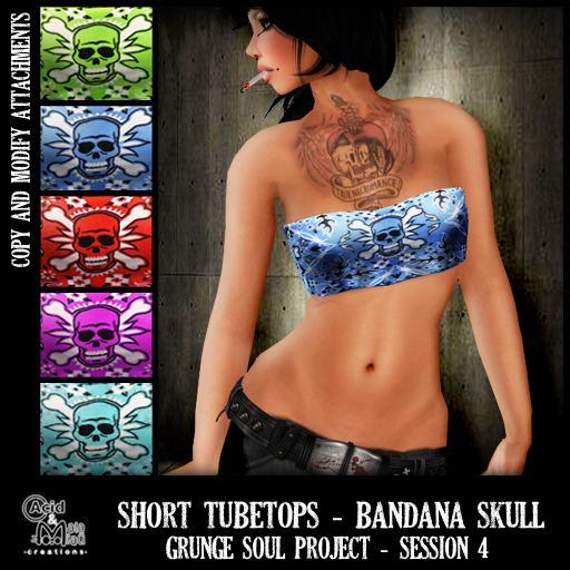 .:A&M:. Short Tubetops - Skull Bandana - Red (MP)