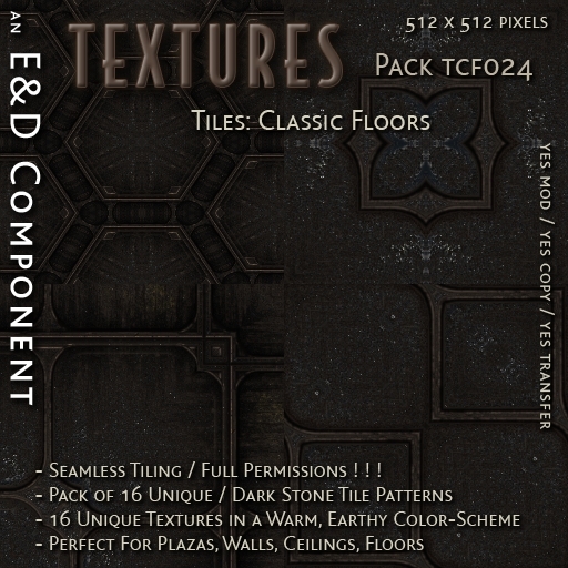 [TCF024] 16 Unique Dark Stone Tile Patterned Textures from E&D ENGINEERING