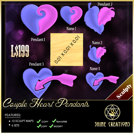 Sculpted Couple Heart Pendants