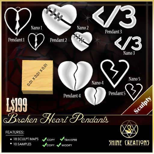 Sculpted Broken Heart Pendants