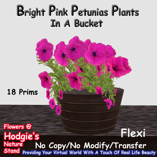 Hodgie's Flowers & Plants  --  Petunias (Bright Pink) In A Bucket  Flexi