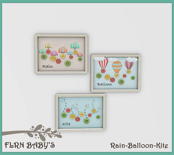 Framed Buttons Picture Kite-Balloon-Rain [BOXED]