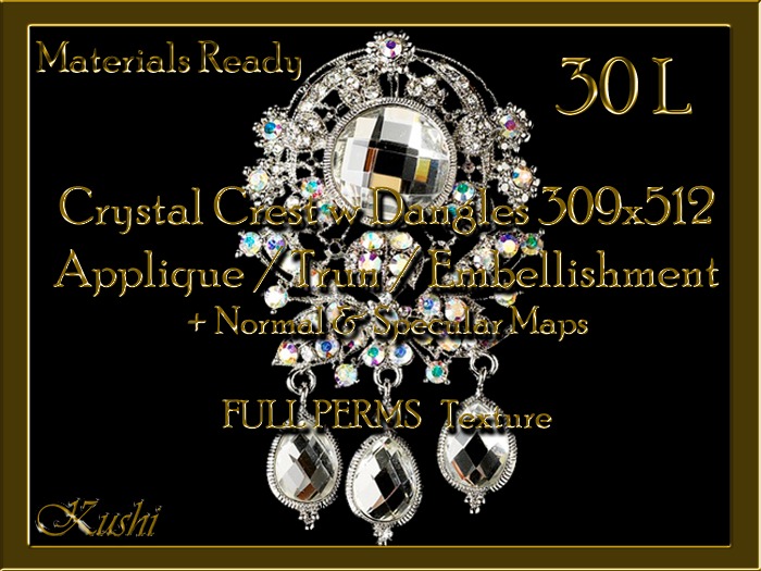 *Kushi*  Crystal Crest w Dangles 309x512 Jewel / Embellishment / Trim with Alpha Full Perms Materials Ready