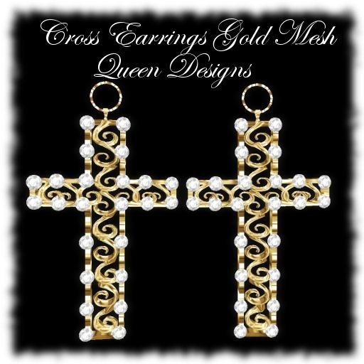 Cross Earrings Gold Mesh