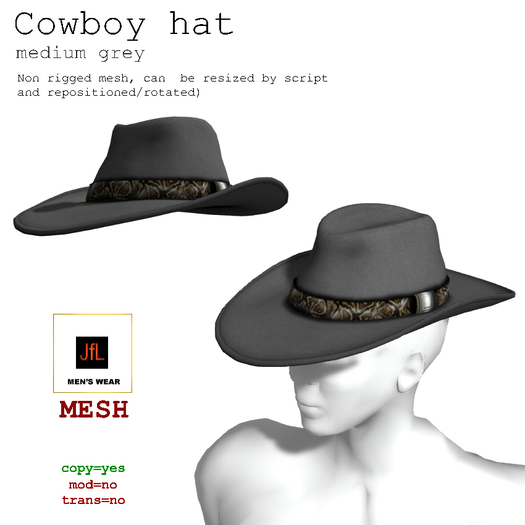 Cowboy hat, mesh, medium grey  boxed