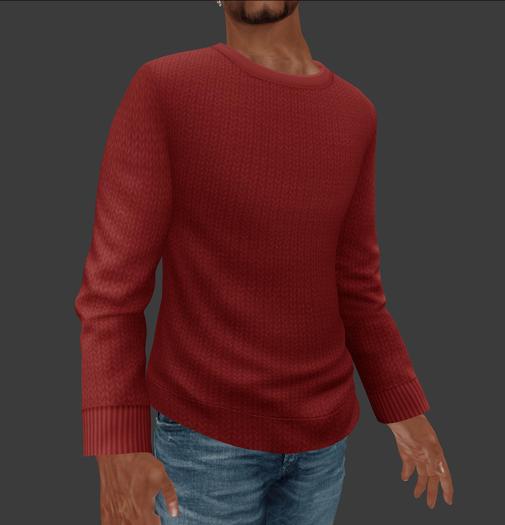 Crew Neck Mesh Sweater-Ribbed Red