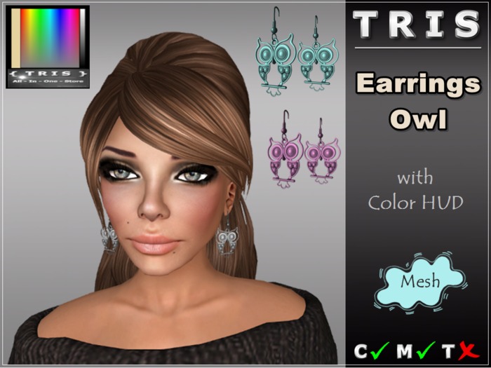 { T R I S }  Malla búho pendientes con cambiador de color HUD