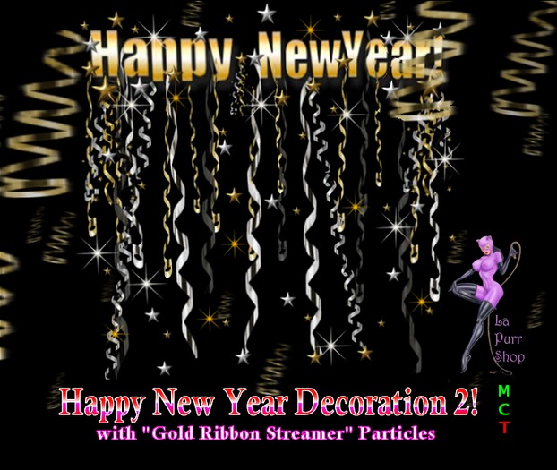 Happy New Year Decoration 2 ! w/ Gold Ribbon Streamer Particles